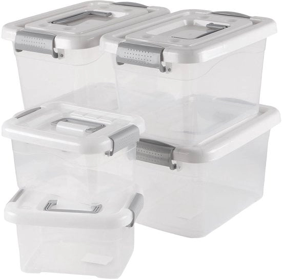 Contenitore di archiviazione trasparente a 6 pezzi - Plastica con coperchio - Maniglie ergonomiche - Stivabile - Adatto per soggiorno/camera/garage - Spaziale - Contenitori di archiviazione