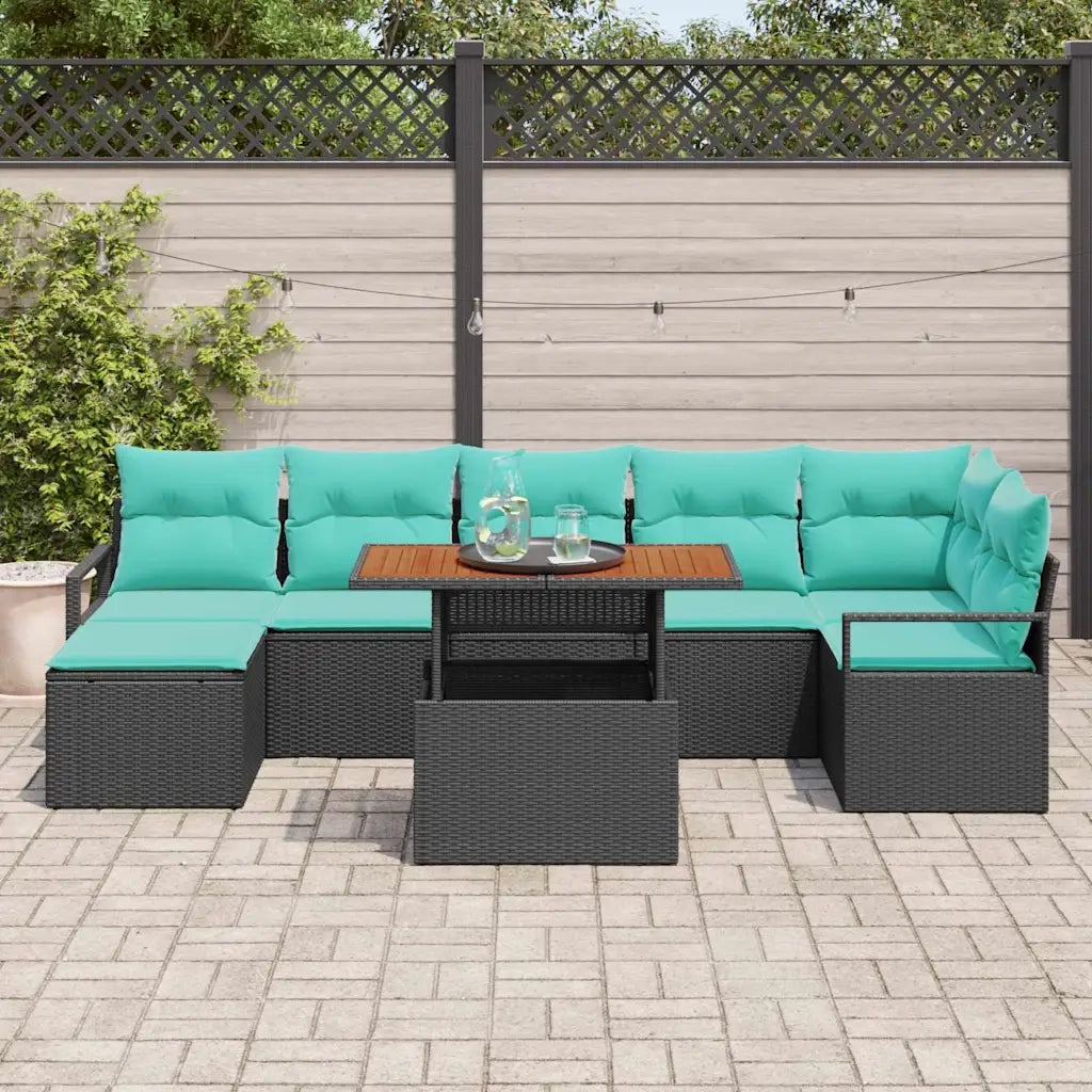 Set da Pranzo per Giardino con cuscino 8 pcs Nero e Verde acqua 3349745