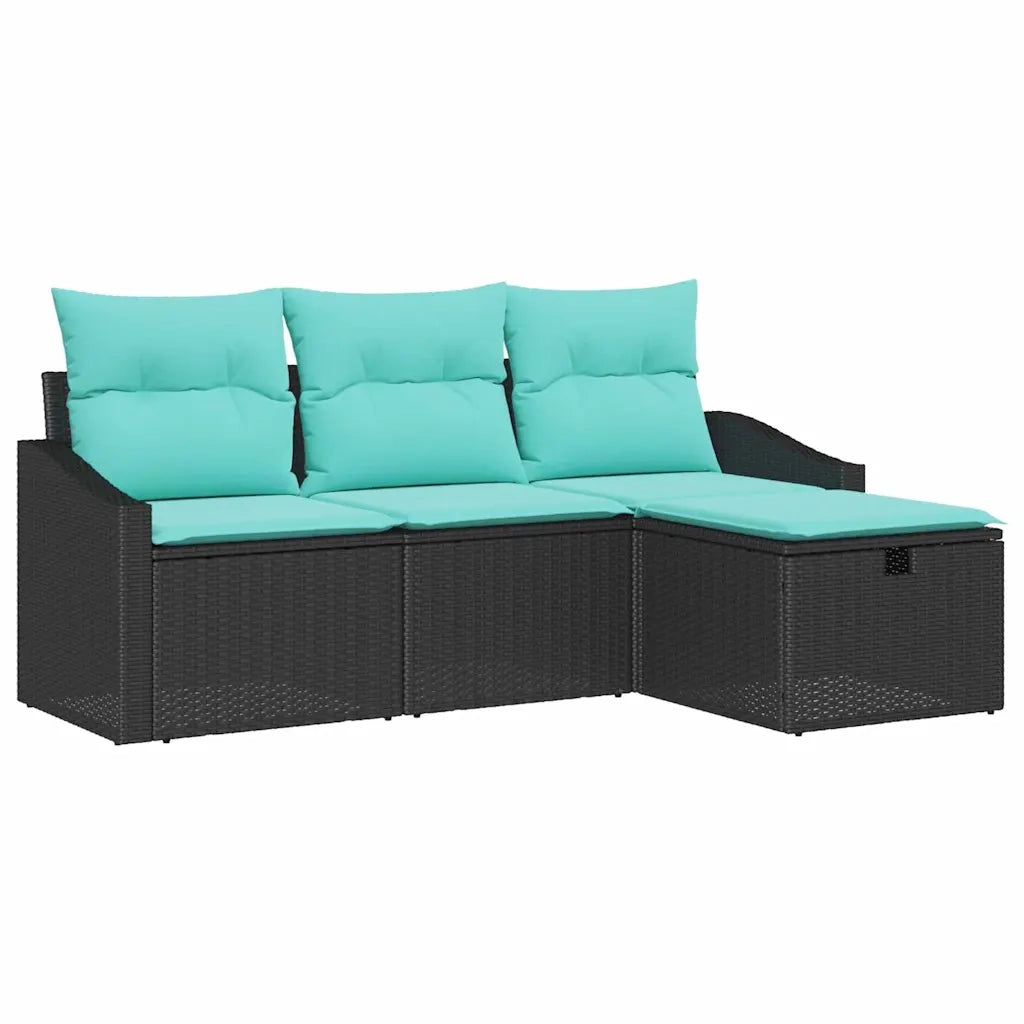Set di divani con cuscino 4 pcs Nero Poly Rattan