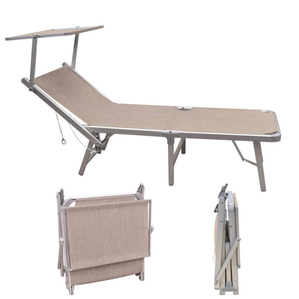 Lettino da Spiaggia Giardino Pieghevole in Alluminio Ecru 180 x 72 x 40 cm