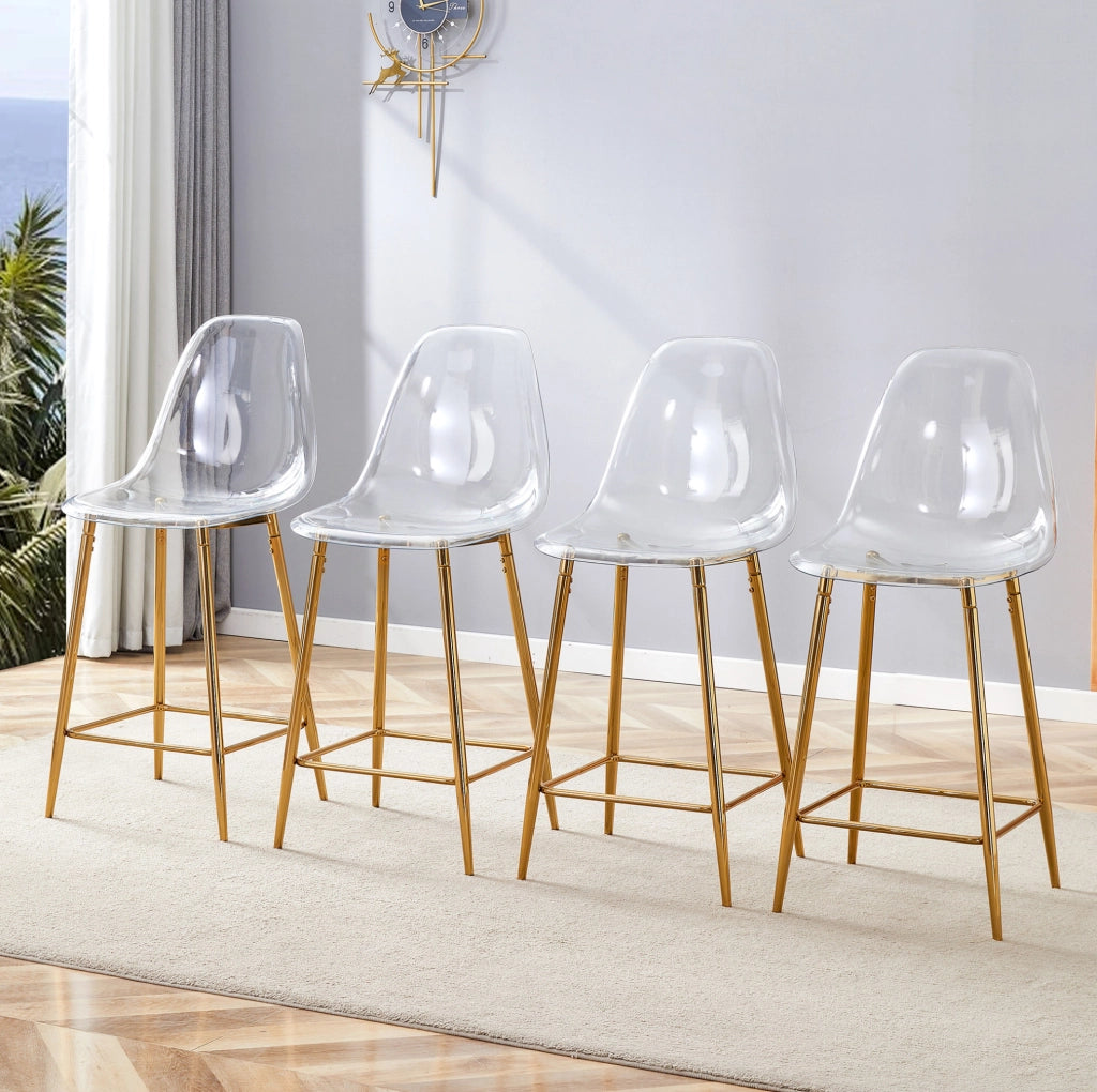 Set di sgabelli da bar trasparenti con struttura oro