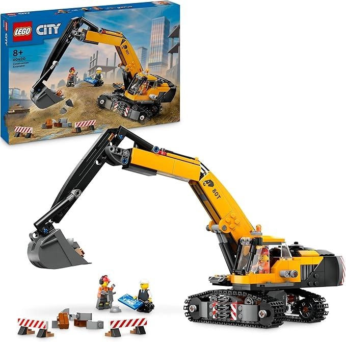 LEGO City Escavatore da Cantiere Giallo, Veicolo Giocattolo da Cantiere con Funzioni Reali e 3 Minifigure ,Eta 8+