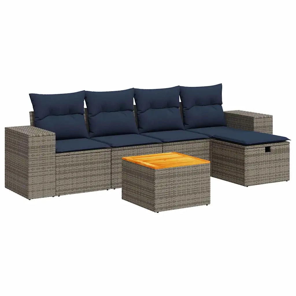 Set Divano da Giardino 6 pz con Cuscini Grigio in Polyrattan