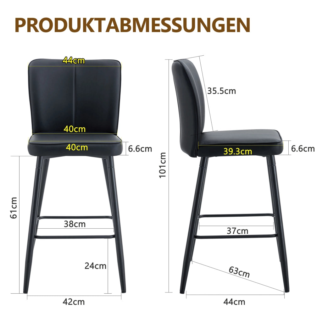 SET 2 SGABELLI BAR CON SCHIENALE 54x49,5x53 cm Neri in PU e Metallo
