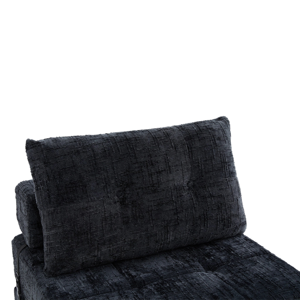 Divano Letto Pieghevole con Schienale, Cuscini per Testa e Lombare, Salvaspazio, in Ciniglia Nero