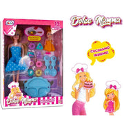 Trade Shop - Bambola Dolce Mamma Cuciniamo Insieme Inclusi 13 Pezzi Giocattolo Per Bambine -