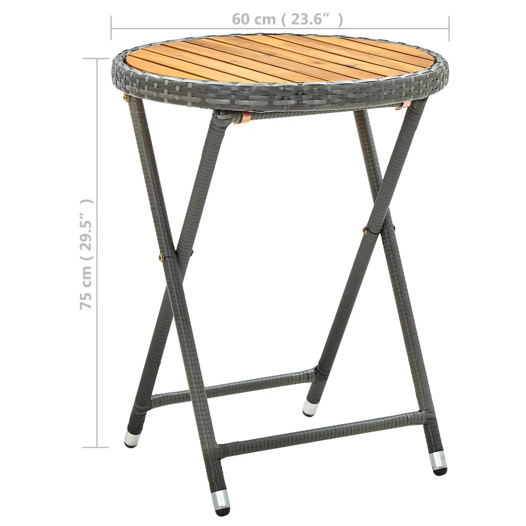 Tavolino da Tè Grigio 60 cm in Polyrattan e Massello di Acacia 316510