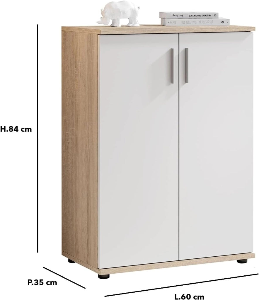 Mobile Multiuso Rovere Bianco 2 Ante con Ripiano 60x35x84 cm