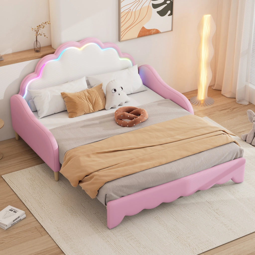 Divano letto 140x200 cm con LED; PU rosa