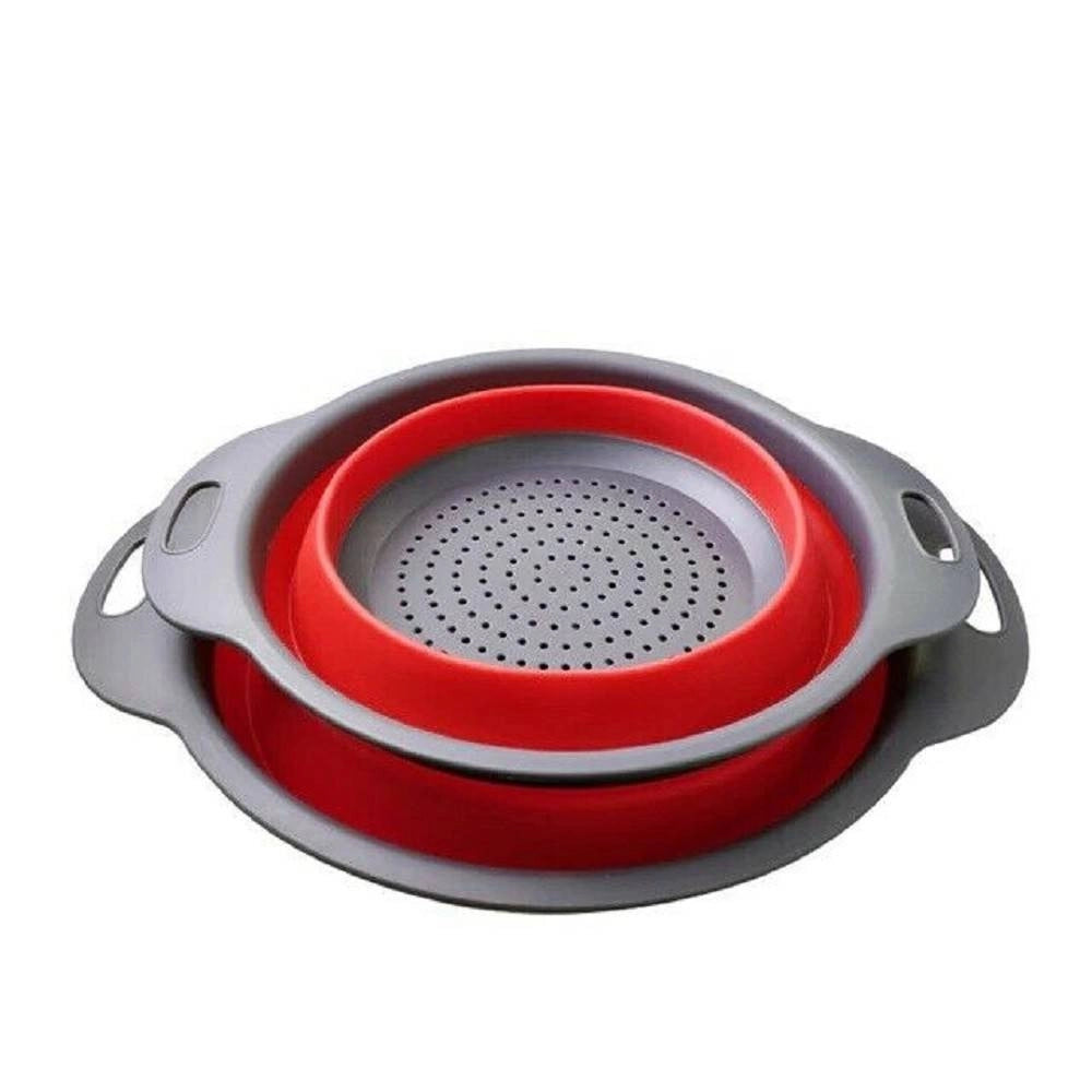 Trade Shop - Set 2 Scolapasta Cestello In Silicone Pieghevole Ripiegabile Multiuso 17 E 22 Cm -