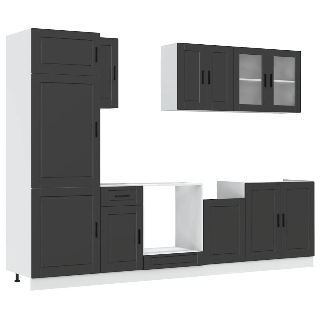 Set Mobili da Cucina 8 pz Kalmar Neri Legno Multistrato