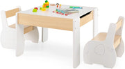 3 in 1 Set Tavolo e Sedie per Bambini, Tavolo da Attività per Bambini con 2 Sedie, Lavagna Rimovibile e Deposito, per Giocare, Disegnare e Leggere, in Legno (bianco)
