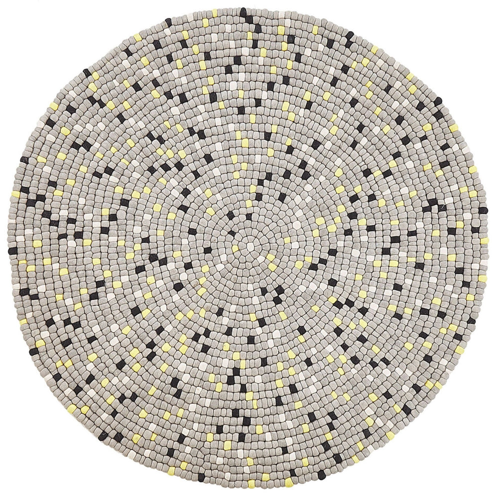 Tappeto tappetino Feltro di Lana Grigio Palline Intrecciate a Mano Rotondo ø140 cm
