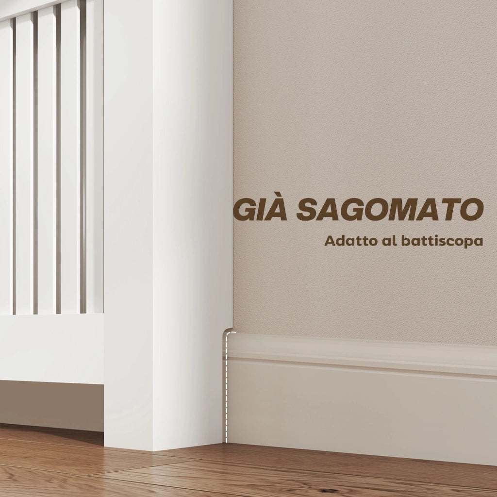 Copritermosifone a Doghe Antiribaltamento con Cassetto, in Legno, 78x19x97 cm, Bianco