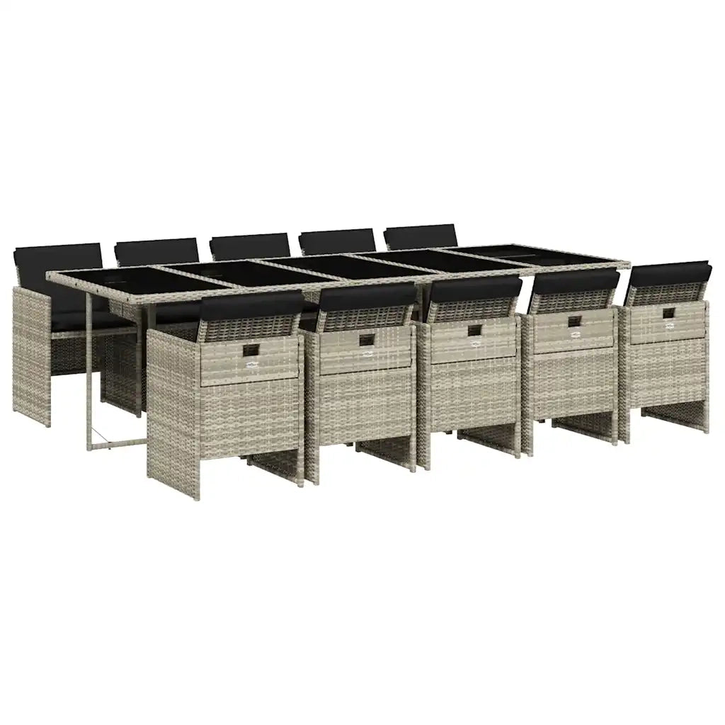 Set Pranzo Giardino 11pz con Cuscini Grigio Chiaro Polyrattan 3210575