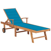 Lettino prendisole sedia a sdraio lettino prendisole letto da giardino mobili da esterno per patio con cuscino blu legno massello di teak 02_0012309