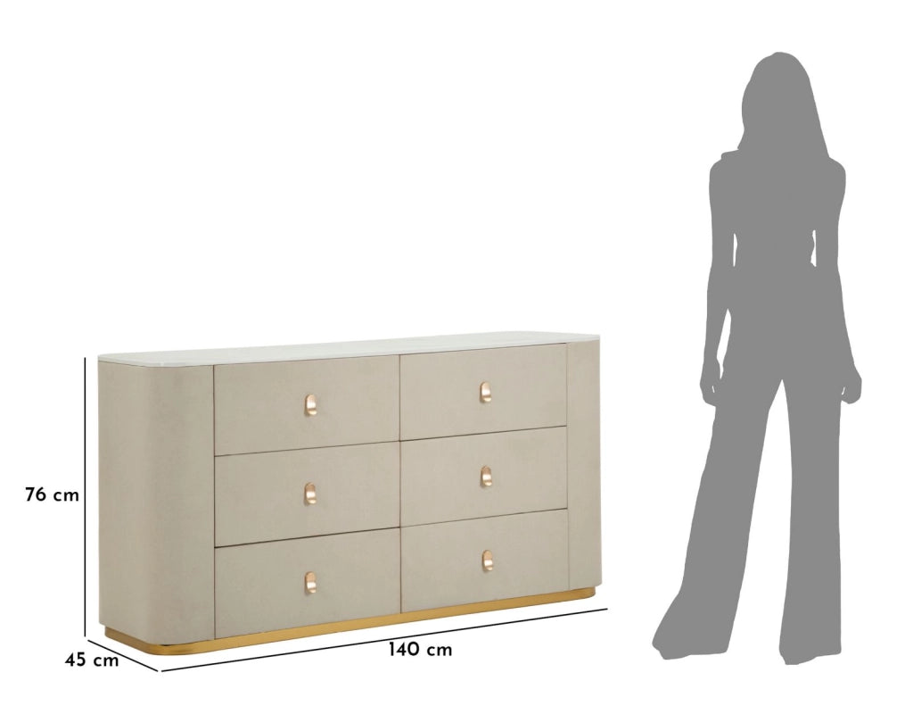 Comò Beauty 140x45x76 cm in Pino e MDF e Metallo