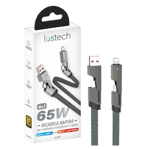 CAVETTO MULTICONNETTORE 4 IN 1 'LS-NB21' - 65 W - 1,2 mt  - LOSTECH