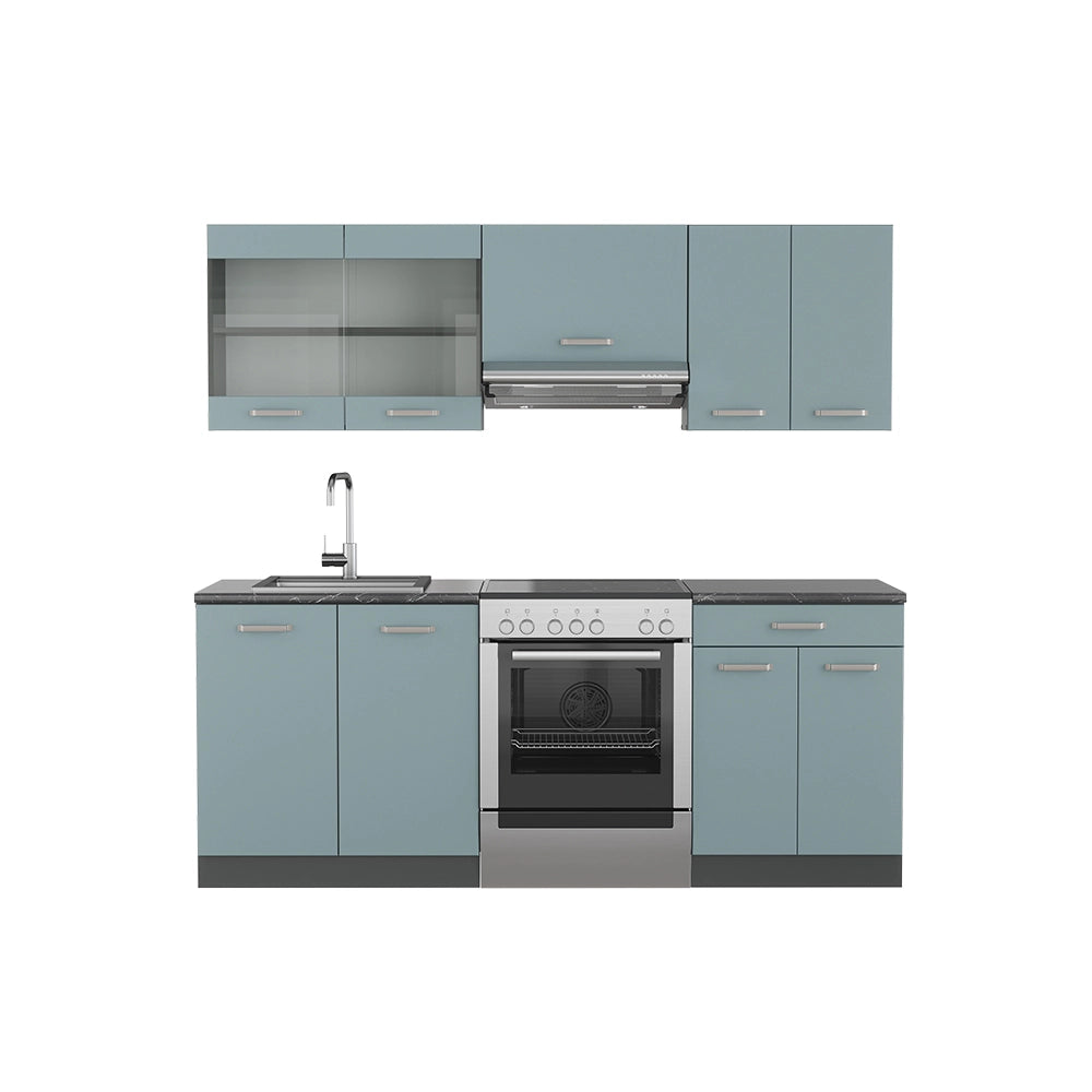 Vicco Cucina componibile Blu-grigio/antracite 200 cm Senza piano di lavoro