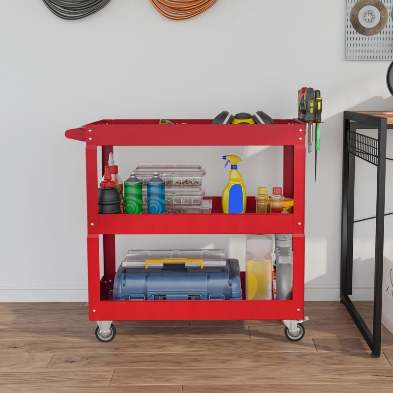 Carrello portautensili a 3 ripiani, 4 ruote, acciaio, 83 cm (larghezza) x 35,3 cm (profondit¨¤) x 76 cm (altezza), rosso