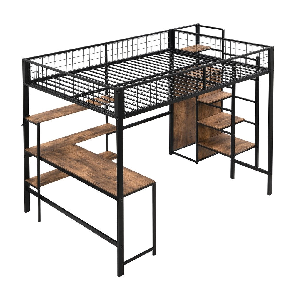 Letto a soppalco con scrivania e armadio, 140x200 cm ¨C MINIMAL ¨C metallo, nero