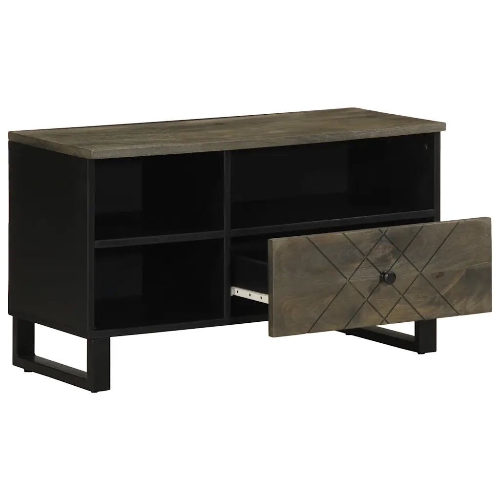 Mobile Porta TV Nero 80x33x46 cm in Legno Massello di Mango 4017701