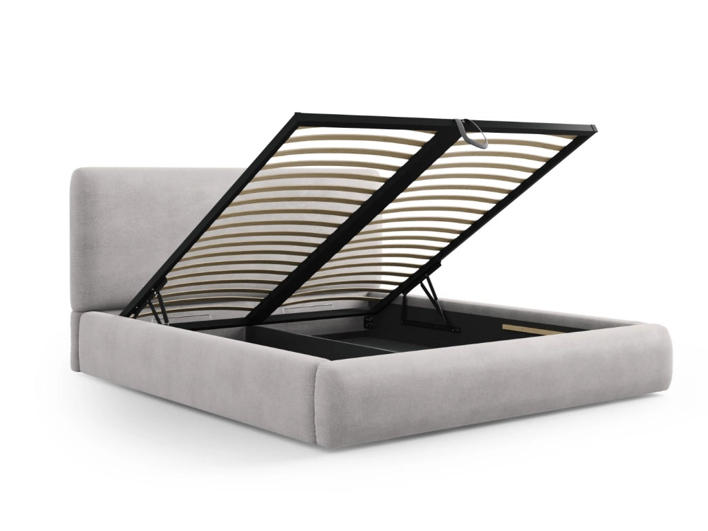 Cosmopolitan Design - Letto a cassettone con testiera "Colonel" 200x200cm in ciniglia grigio chiaro 