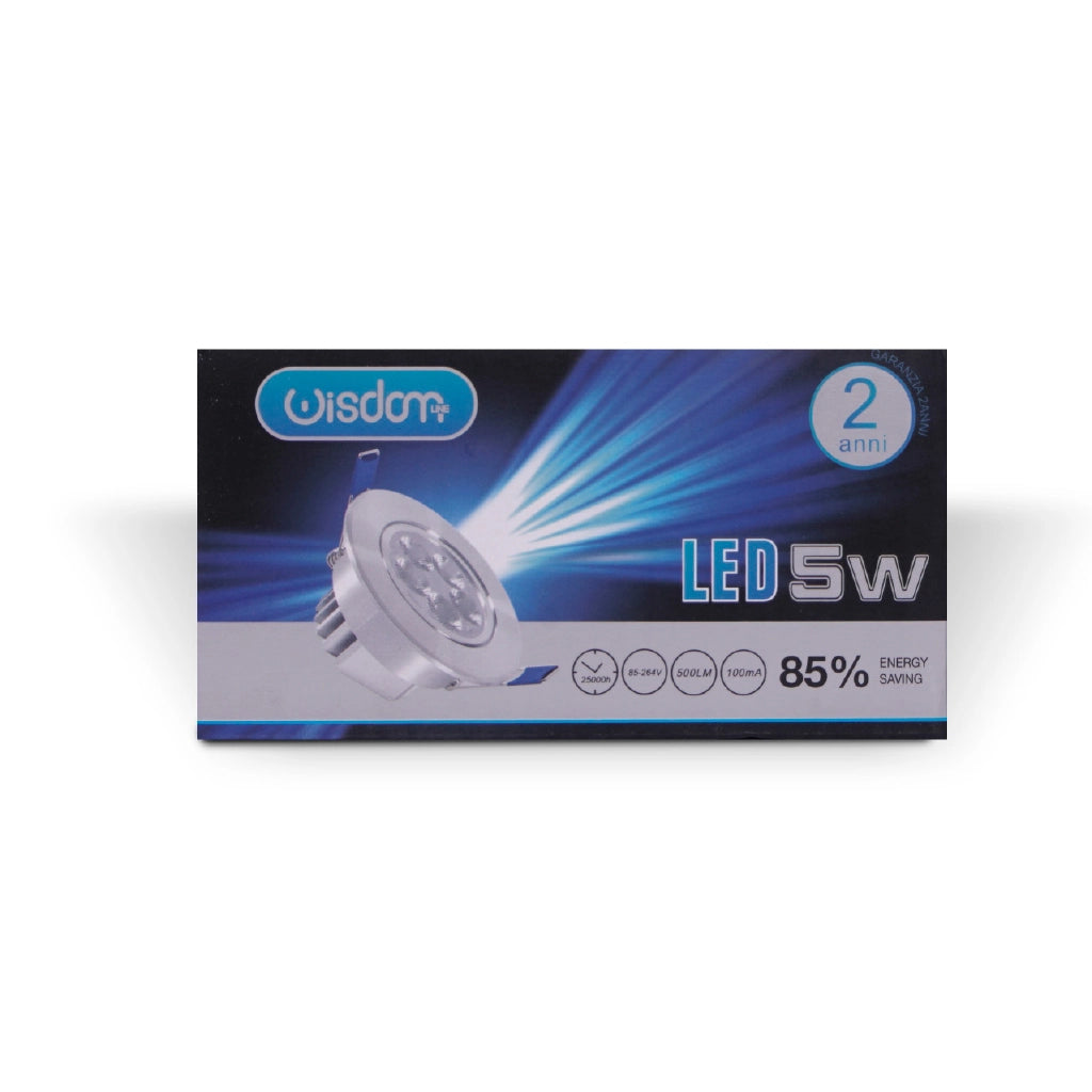 Faretto da incasso led orientabile con vetro opacizzato 5w 3000K luce calda