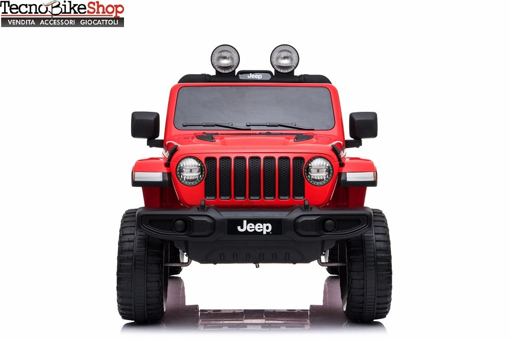 Auto Macchina Elettrica per Bambini JEEP FIAT Wrangler RUBICON 12V 2 Posti  con Mp3 - Sedile in Pelle -Rosso