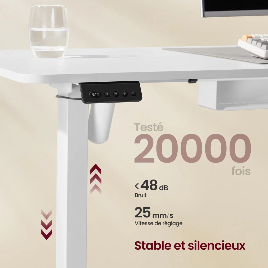 Scrivania regolabile elettricamente in altezza tavolo angolare a L 140 x 160 cm con multipresa e funzione memory 2 impostazioni di altezza per l'ufficio domestico bianco 12_0004615