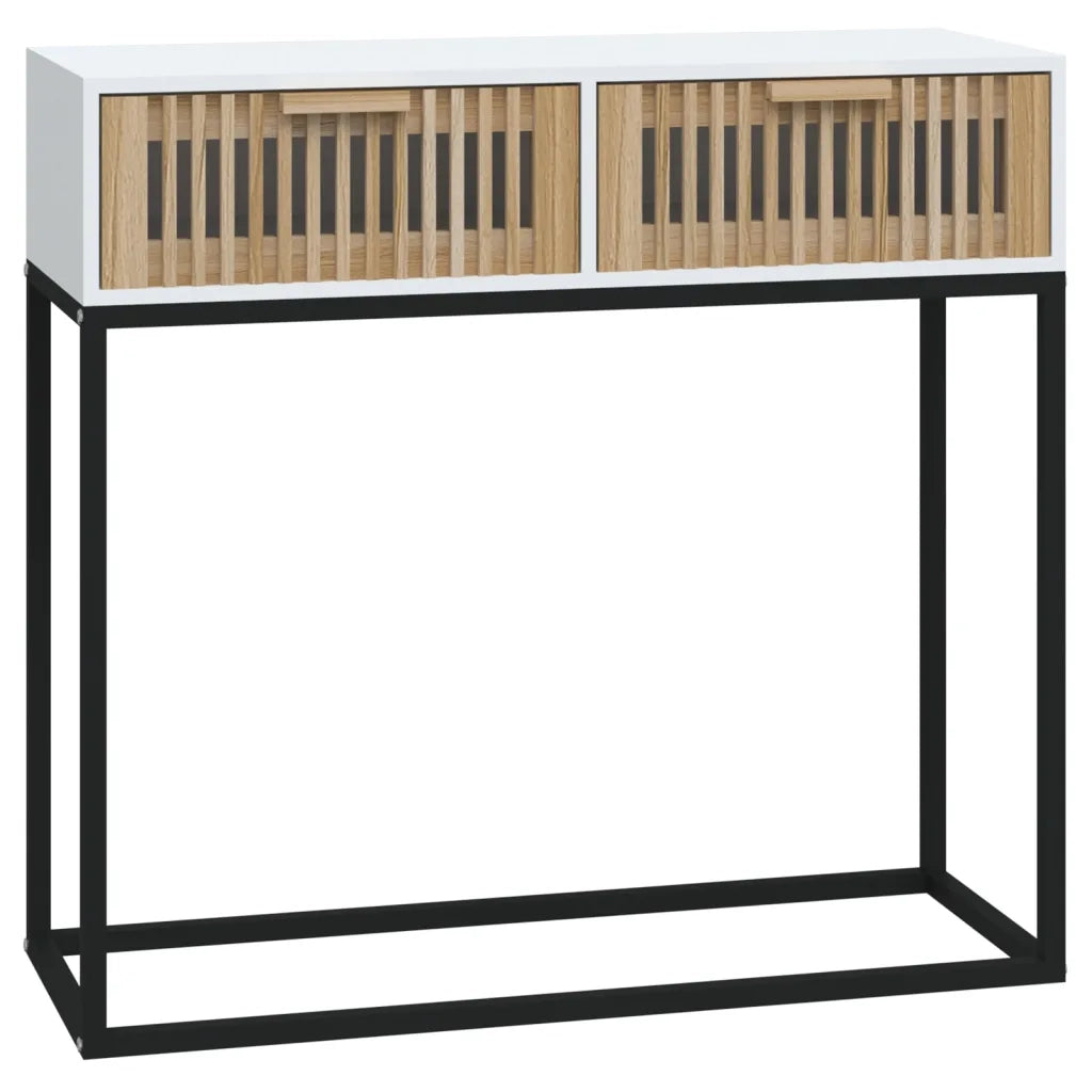 Tavolino Consolle | Tavolo d'Ingresso Bianco 80x30x75 cm Legno Multistrato e Ferro