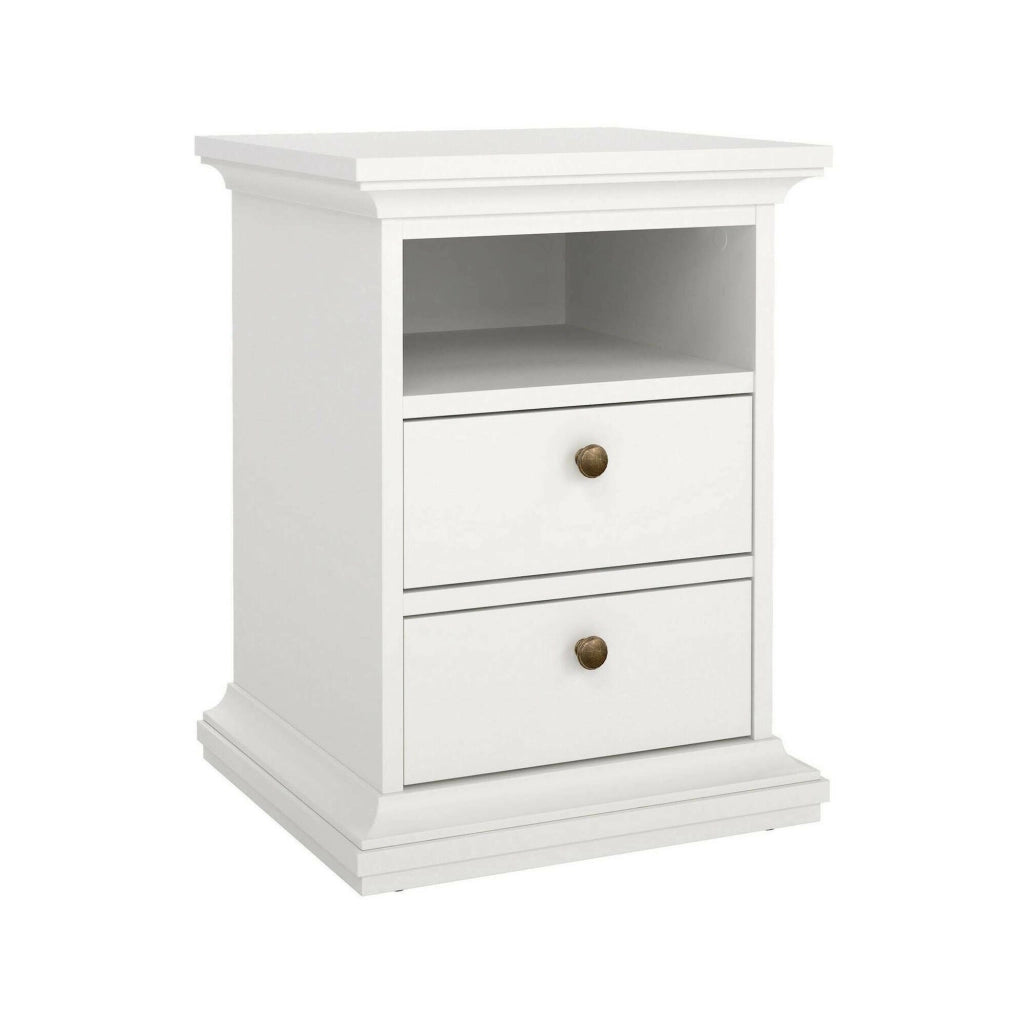 Comodino Alichin, Comò basso, Tavolino da notte, Mensola da letto, 44x40 h59 cm, Bianco