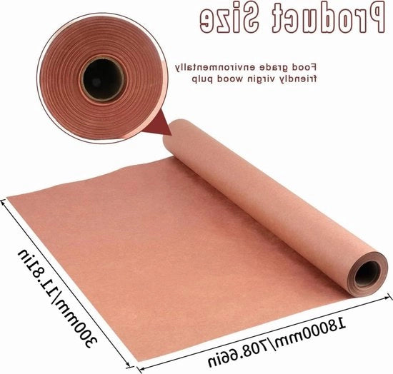 Papier per BBQ - Carta Kraft per Grill, Forno a Legna, Pesce, Carne - 30 cm x 18 m - Rosso