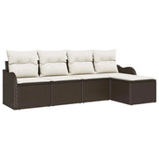 Set Divano da Giardino 5 pz | Set Salotto da Giardino Marrone polyrattan