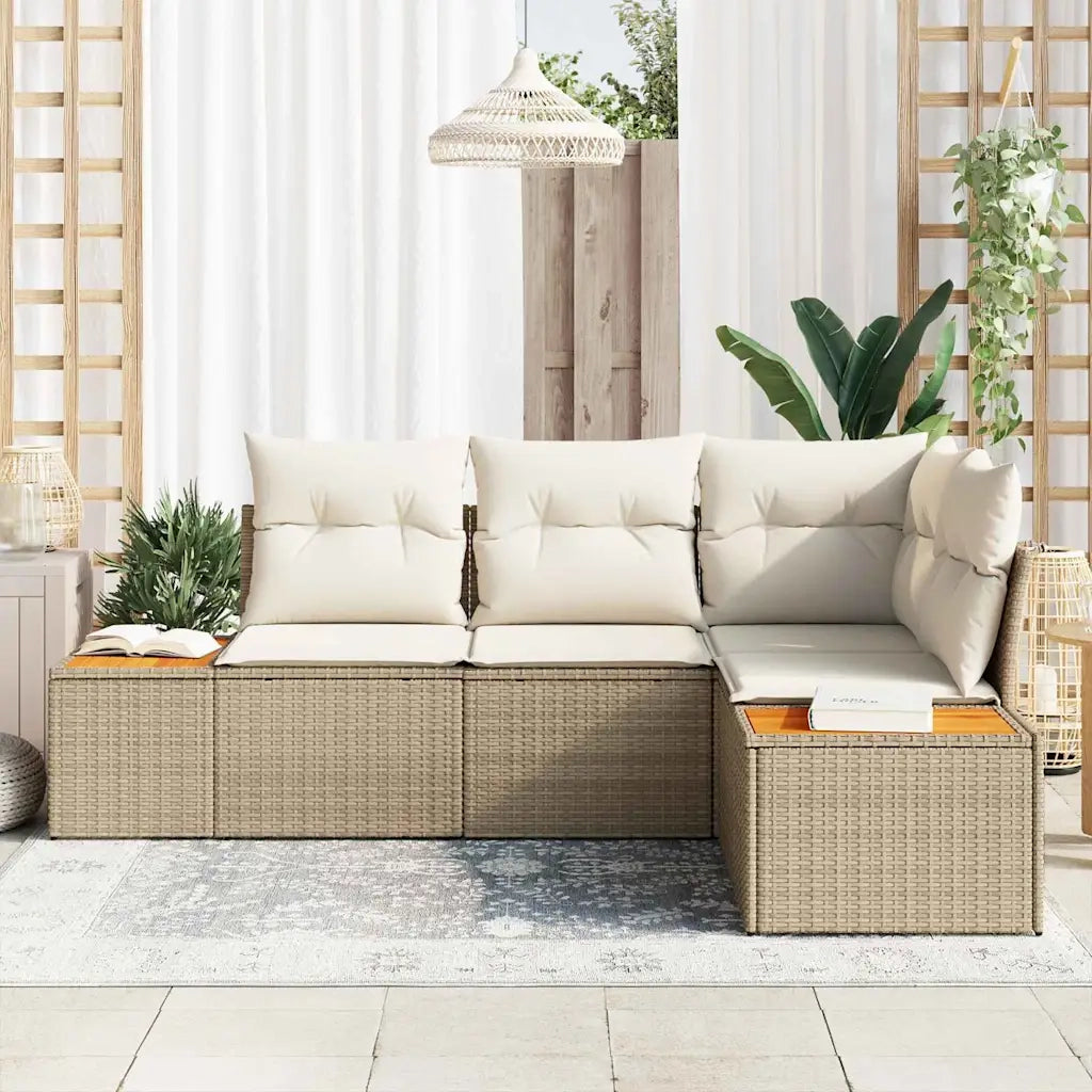 Set Divano da Giardino con cuscino 5 pcs Beige Poly Rattan