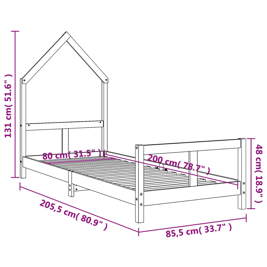 Giroletto per Bambini | Letto Infantile | Lettino Nero 80x200 cm in Legno Massello di Pino