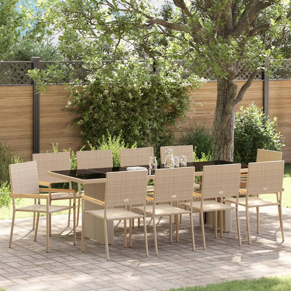 Set da Pranzo da Giardino da 11 Pezzi Beige in Polyrattan