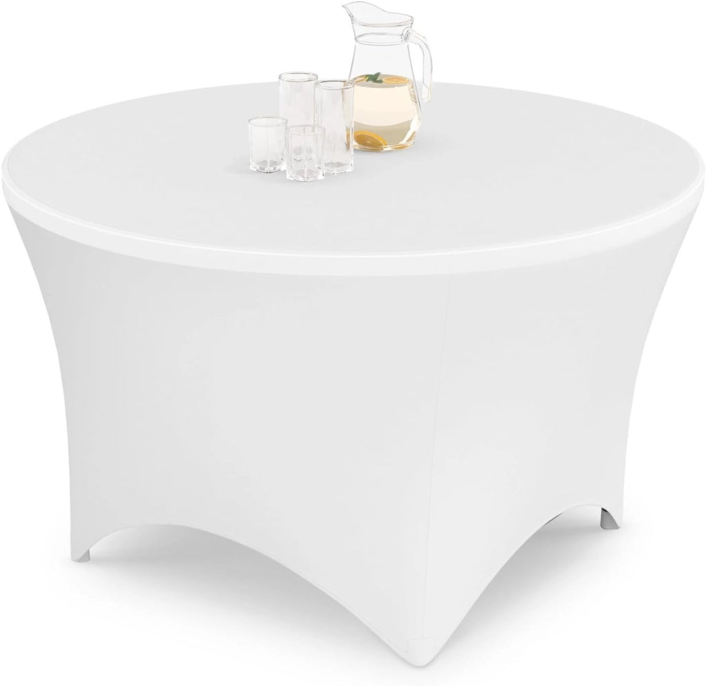 IDMarket - Tavolo rotondo pieghevole portatile da 122 cm per il campeggio o il divertimento con copertura bianca