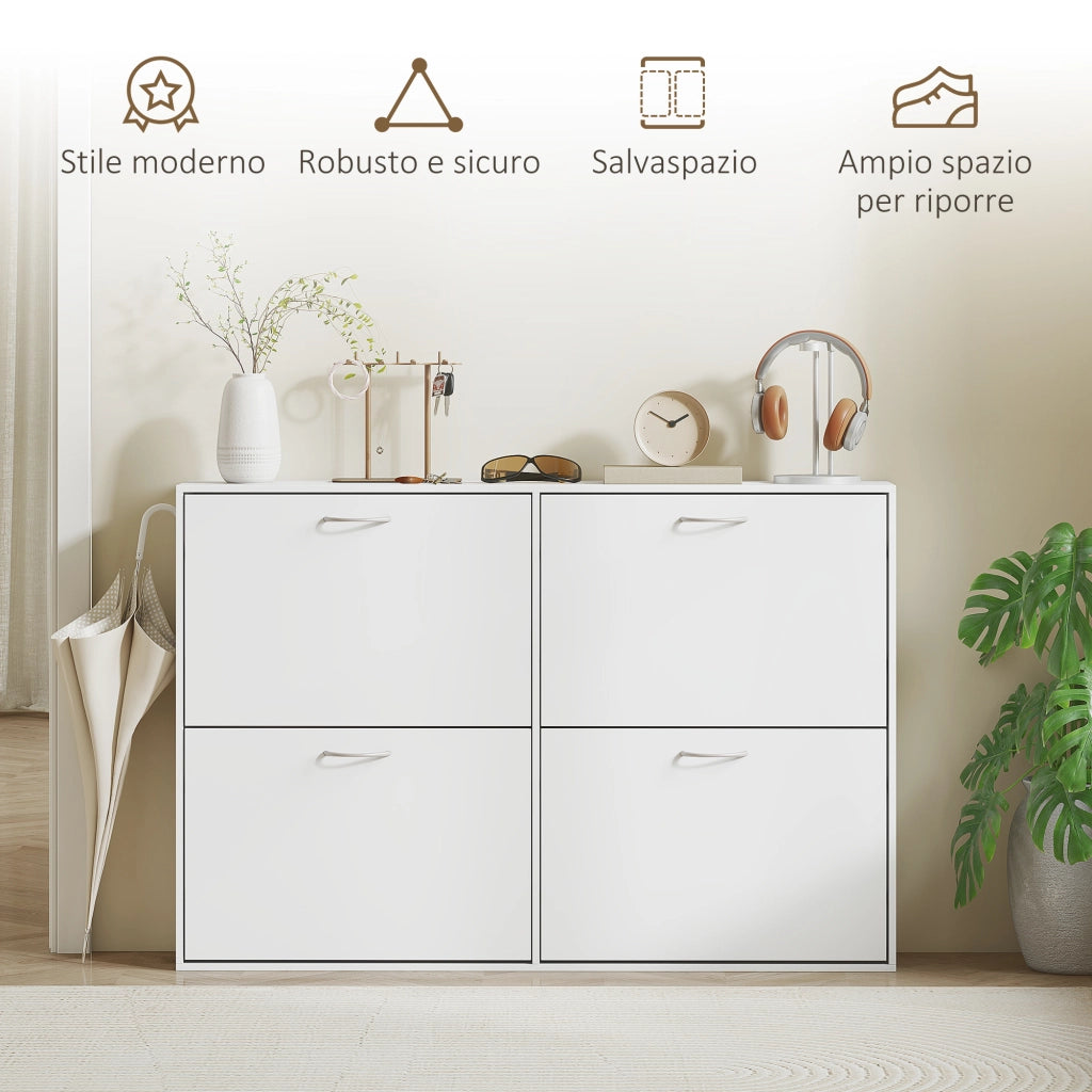 Armadio Scarpe con 4 Cassetti a Ribalta ¨C zephmum ¨C Bianco 120x24x81 cm