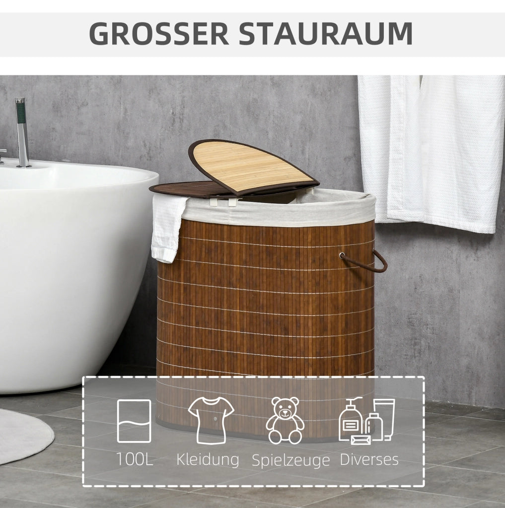 Contenitore per biancheria bagno in bambù 100L con coperchio e due sacchi estraibili