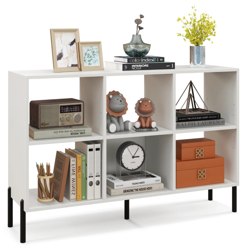 Scaffale a 6 cubi con gambe metalliche ripiani regolabili in 5 posizioni-Libreria aperta in legno Bianco