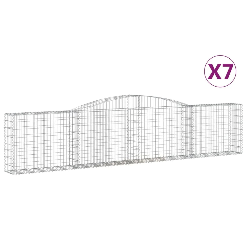 Cestini gabbioni recinzione a gabbia muro di contenimento ad arco 7 pezzi 400 x 30 x 80/100 cm ferro zincato argento 02_0041132