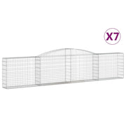 Cestini gabbioni recinzione a gabbia muro di contenimento ad arco 7 pezzi 400 x 30 x 80/100 cm ferro zincato argento 02_0041132