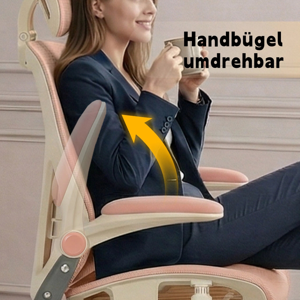Sedia da ufficio pieghevole ergonomica in rete con poggiatesta 3D e supporto lombare regolabile rosa
