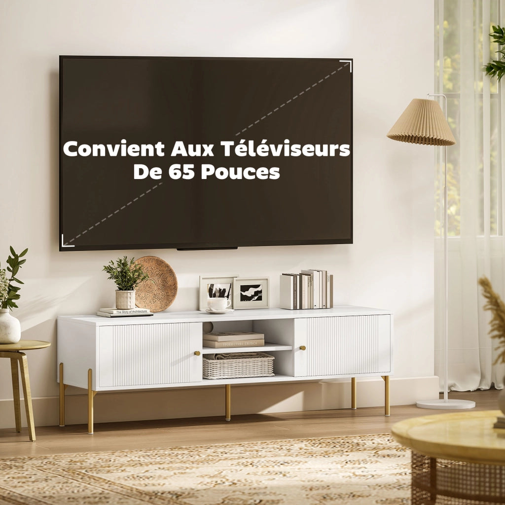 Mobile TV fino a 65 pollici con 2 ante ¨C Zephmum ¨C Bianco Acciaio 140x38x45.9 cm