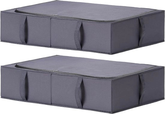 Scatola di stoccaggio per sotto il letto con coperchio - Materiale ecologico - Lavabile - Ripiegabile - 70 x 42 x 18 cm - 2 pezzi - Grigio scuro - Per abbigliamento, coperte, lenzuola, scarpe
