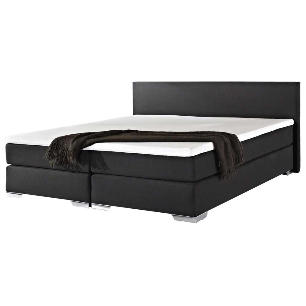 Letto Boxspring in Tessuto Nero con Materasso a Molle 180 x 200 cm