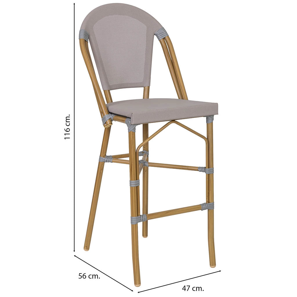 Sgabello alto grigio con sgabellino in rotin, 47x56x116 cm