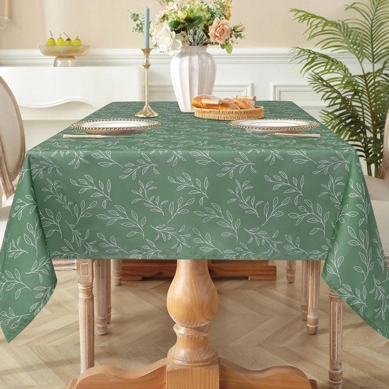 Tappeto per tavolo, rettangolare, foglie verdi, ninfee, tappeto per tavolo duraturo, facile da pulire, lavabile, tappeto per tavolo per cucina, giardino, matrimonio, esterno, 140 x 180 cm