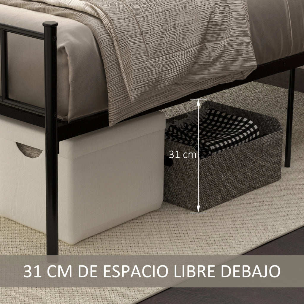 Letto Singolo in Metallo con Testiera a Forma di Cuore ¨C Zephmum ¨C Nero 90x190x31 cm